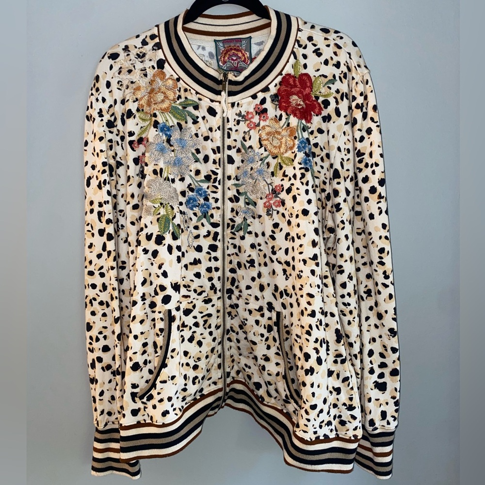 Johnny Was - leopard floral embroidered zip up